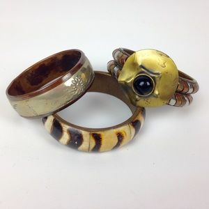 Vintage Metal Stack of 3 Bangle Bracelets Boho 70s